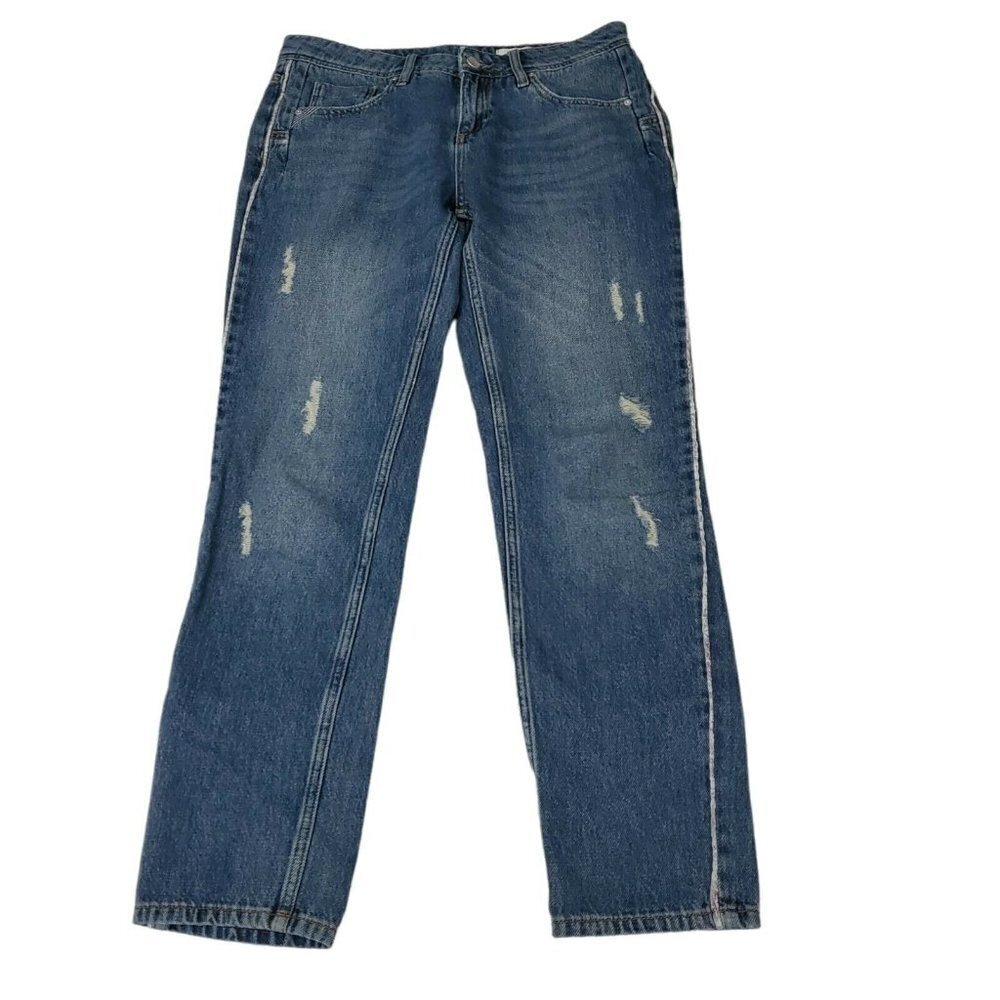 Anthropologie Jeans 26 Reiko Boyfriend Nina Piping Distressed‎ Denim Dark Wash